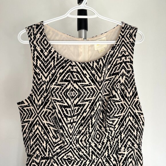 Sz 14- Anthro Maeve Abstract Geometric Black White Fit & Flare Sleeveless Dress - Picture 3 of 16